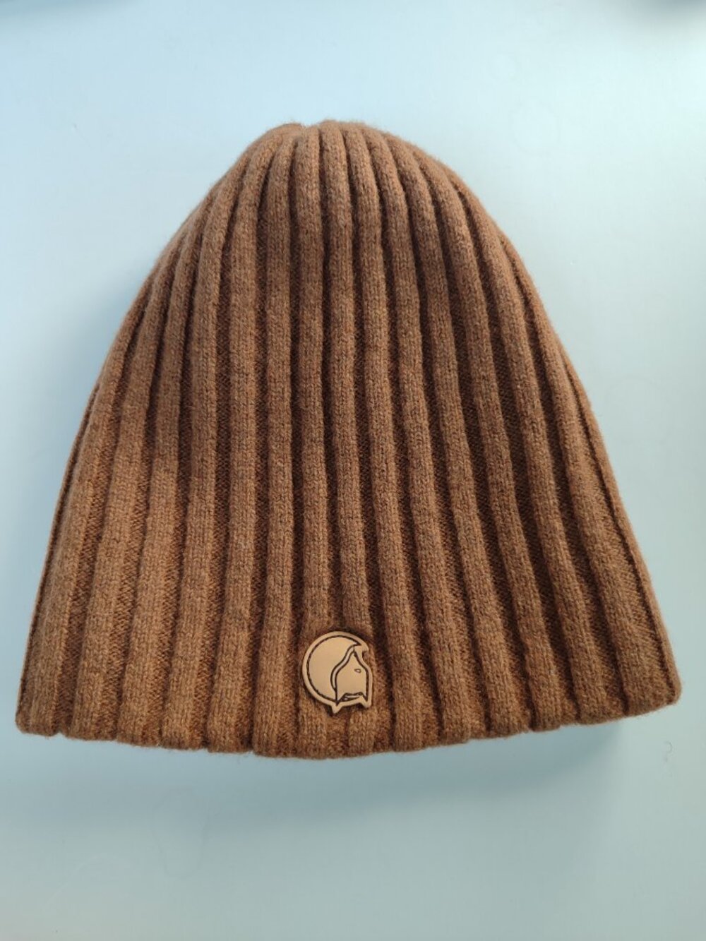 Fjällräven 100% Wool Ribbed Toque Beanie Hat Brown Arctic Fox Logo